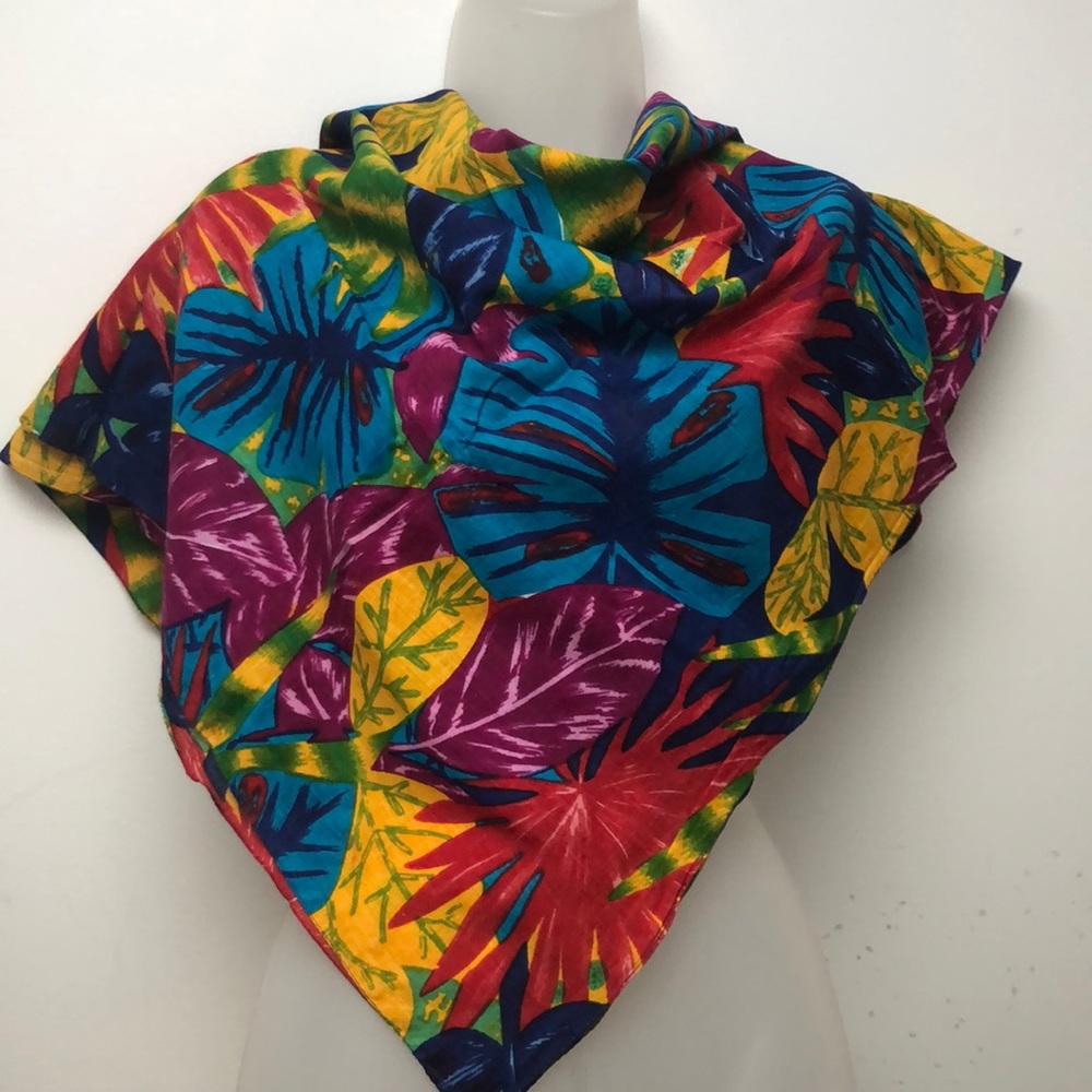 VTG Tropical Print Large Square Scarf Shawl. Cotton